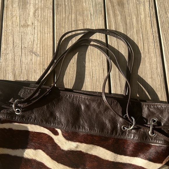 PlusBag Italy Zebra Haircalf Leather Western Tote shoulder bag Boho Cowgirl Chic - Picture 2 of 11